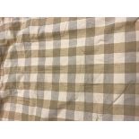 A pair of cotton cream and yellow check interlined curtains with fixed triple pinch pleat heading
