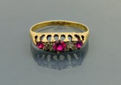 A Victorian 18 carat gold set ruby and diamond ring