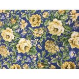 A pair of cotton linen mix Laura Ashley floral decorated lined curtains in blue and yellow with