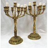 A pair of Victorian Elkington & Co gilt bronze (possibly ormolu) six branch seven light candelabra