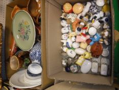 Two boxes of assorted ornamental china to include vases and cruet sets