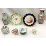 A box of various china wares to include Chinese vases, teacups, saucers, plates,