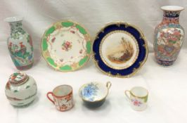 A box of various china wares to include Chinese vases, teacups, saucers, plates,