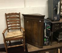 A Victorian painted pine single door corner cabinet with two plain shelves,