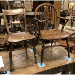 A 19th Century Thames Valley yew wood and elm wheel and stick back elbow chair on turned legs