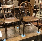 A 19th Century Thames Valley yew wood and elm wheel and stick back elbow chair on turned legs