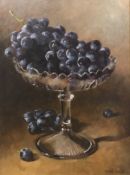 CRINGALE "Glass Dish with Black Grapes" oil on canvas, signed lower right,