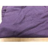 A single Roma linen purple interlined curtain with green ticking lining and fixed triple pinch