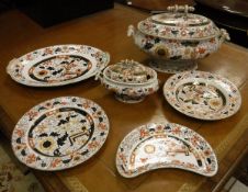 An Ashworth Brothers ironstone Imari style pattern part dinner service comprising lidded tureen,