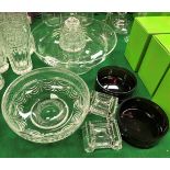 A collection of William Yeoward glassware including plain circular tazza,