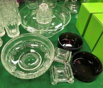 A collection of William Yeoward glassware including plain circular tazza,