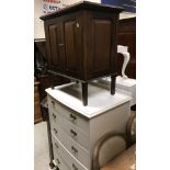 A painted bow-fronted chest of two short over four long drawers, dressing table,