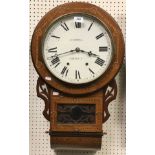 A Victorian walnut and parquetry inlaid drop dial wall clock by Anglo American Clocks of Newhaven