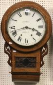 A Victorian walnut and parquetry inlaid drop dial wall clock by Anglo American Clocks of Newhaven