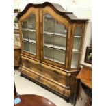 A 19th Century Dutch marketry inlaid display cabinet the upper section with moulded cornice over