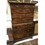 A late 18th Century North Country oak and cross-banded chest on chest,