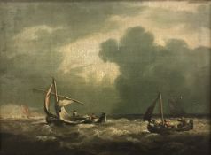 WILLIAM ANSLOW THORNLEY "Fishing Boats in Choppy Seas", oil on canvas,