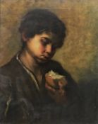 19TH CENTURY CONTINENTAL SCHOOL study of a young boy eating bread, oil on canvas,