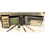 A collection of various miscellaneous items to include watches, Papermate pens, penknives, coins,
