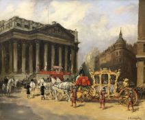 VICTOR COVERLEY PRICE (1901-1988) "The Lord Mayor's Procession approaching the Mansion House" oil