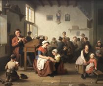 BASILE DE LOOSE (1809-85) "The School Room", a busy scene with many children,