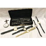 A circa 1937 silver cased pocket watch, together with five various wristwatches including Tissot,