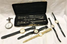 A circa 1937 silver cased pocket watch, together with five various wristwatches including Tissot,