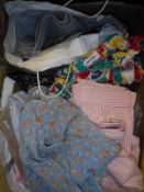 A box containing assorted fabric, remnants, scraps, etc,