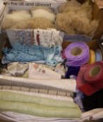 A box of assorted linen and silk remnants,