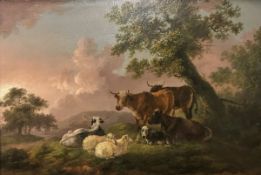 19TH CENTURY ENGLISH SCHOOL "Cattle and Sheep Beneath a Tree", oil on panel,
