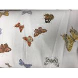 A pair of cotton Osborne & Little style butterfly decorated interlined curtains with red trim and