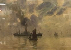 VICTOR COVERLEY PRICE (1901-1988) "Thames scene with various sailing vessels and steamship mid