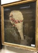 A Victorian 3D felt work picture depicting a basket of strawberries,