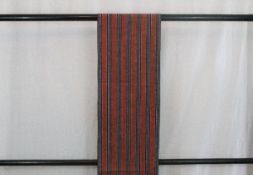 A circa 1960 cotton Kyo Fukuro obi with Shima (stripe) decoration in orange,