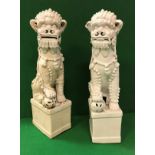 A matched pair of 19th Century Chinese blanc-de-chine figures of temple lions,