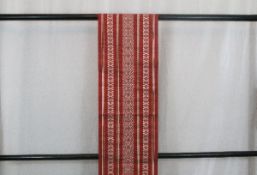 A circa 1960 silk Nagoya obi with Hakata Obi gold decoration on a red ground