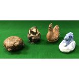 Three circa 1900 Japanese ceramic kogo in the form of a kame (turtle),