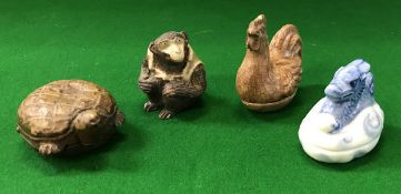 Three circa 1900 Japanese ceramic kogo in the form of a kame (turtle),