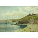 GEORGE OYSTON "Coastal Scene with Sailing Vessel in Foreground",
