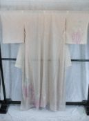 A circa 1970 silk RO Tsukeage formal kimono with Ayame (Iris) pattern on a pale pink