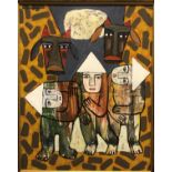 LÉ THANH (Vietnamese) "Three figures and cattle" oil on canvas signed and dated '98 upper left