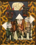 LÉ THANH (Vietnamese) "Three figures and cattle" oil on canvas signed and dated '98 upper left