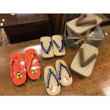 Two pairs of late 20th Century boy's geta (shoes), one with Snoopy design,