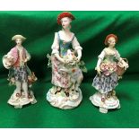 A Chelsea Derby type porcelain figure of a shepherdess and sheep bearing BADA customs label to base