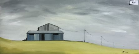 A BIANCHI "Another Country" a study of a farm building with telephone cables,