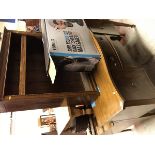 A mahogany serpentine fronted sideboard, oak and pine adjustable bookcase, a Homedics Shiatsu Max 2.