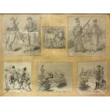 Six 19TH CENTURY FRENCH pencil studies depicting various military people and scenes housed in one