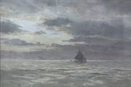 ALBERT STEPHENS (1823-1906) "Sailing Boats at Sunset",