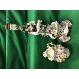 A Capo di Monte figural candlestick as a table lamp decorated with sheep shearer and floral