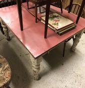 A Victorian painted pine kitchen table with formica top